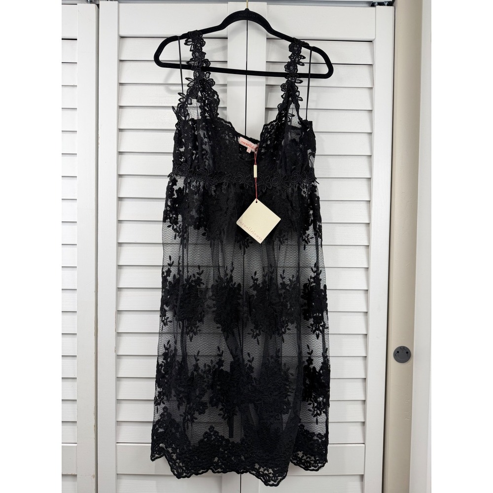 The Wallflower Event Dress Womens L Black Sheer Overlay Lace Floral NEW‎
